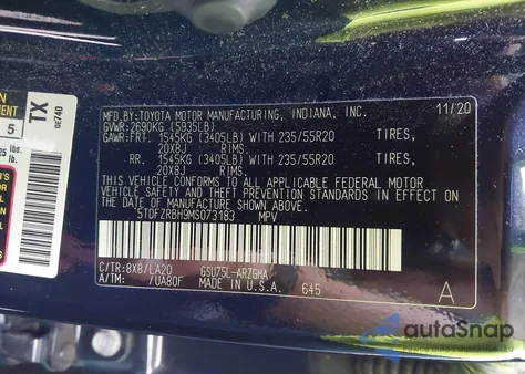 2021 Toyota Highlander Platinum from USA, damaged, VIN 5TDFZRBH9MS073183